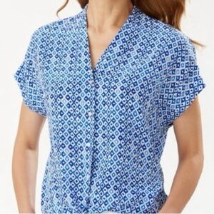 TOMMY BAHAMA Women’s Tenali Tiles Blue and White Lightweight Silk Top Size XS